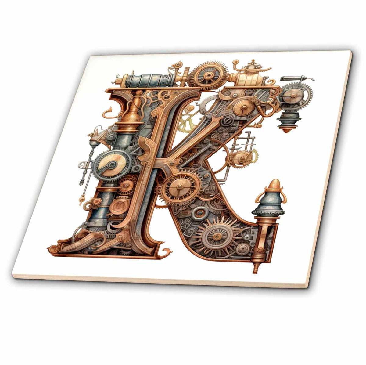 3dRose Anne Marie Baugh - Monograms - Steampunk Monogram Initial K - Tiles (ct-382511)