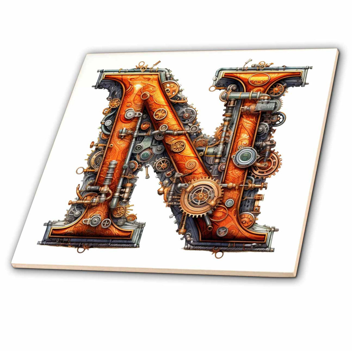 3dRose Anne Marie Baugh - Monograms - Steampunk Monogram Initial N - Tiles (ct-382514)