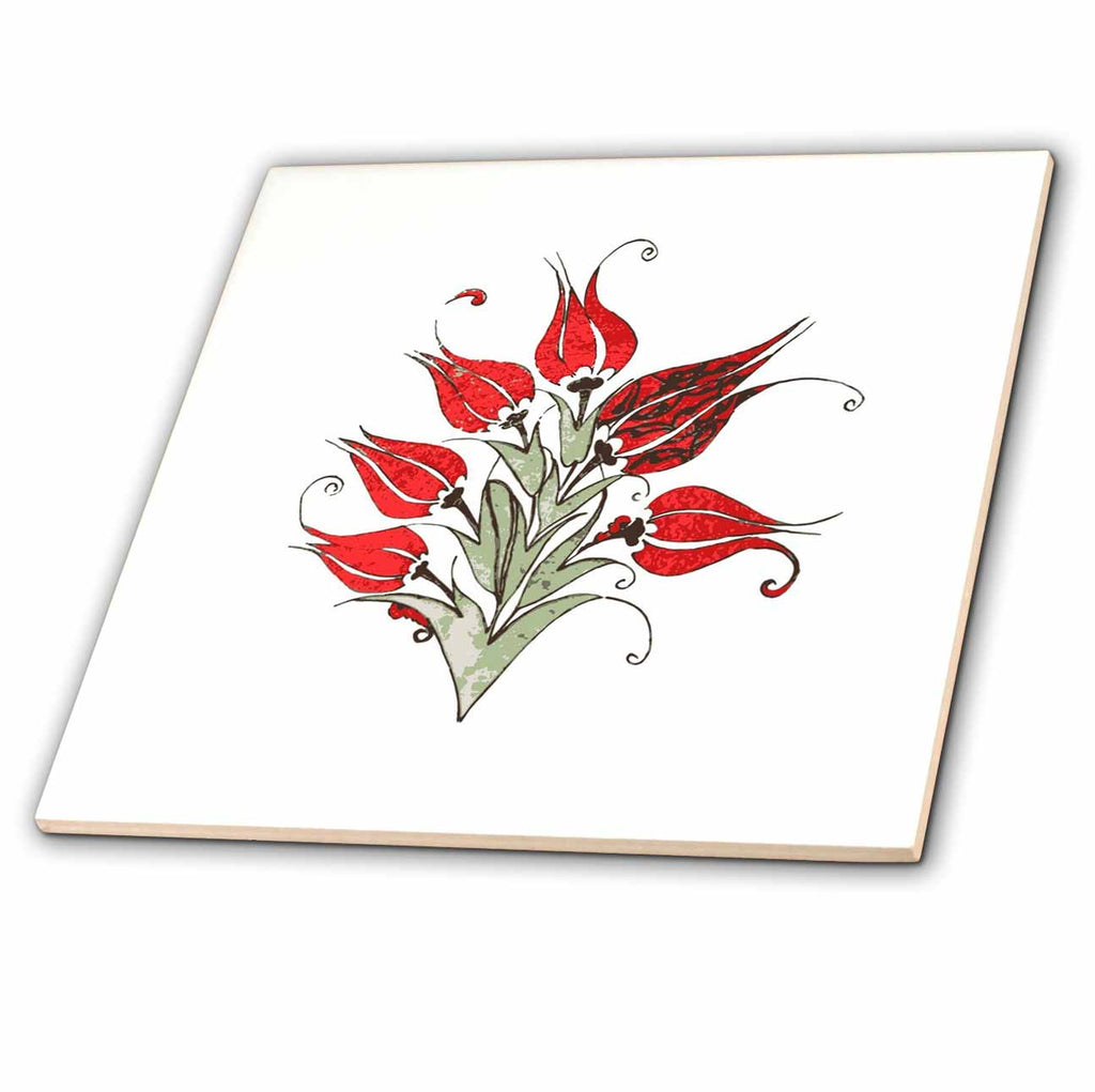 3dRose Red Tulips in Artistic Ottoman Turkish Style - Tiles (ct-382543)