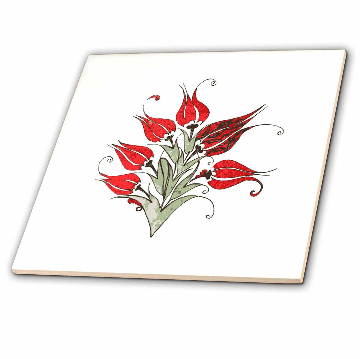 3dRose Red Tulips in Artistic Ottoman Turkish Style - Tiles (ct-382543)