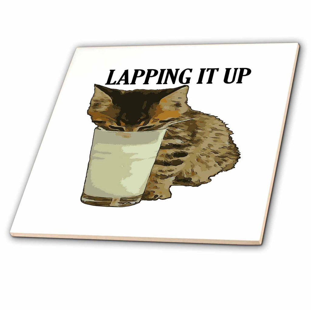 3dRose Lapping It Up Cute Tabby Drinking Milk From A Glass - Tiles (ct-382620)