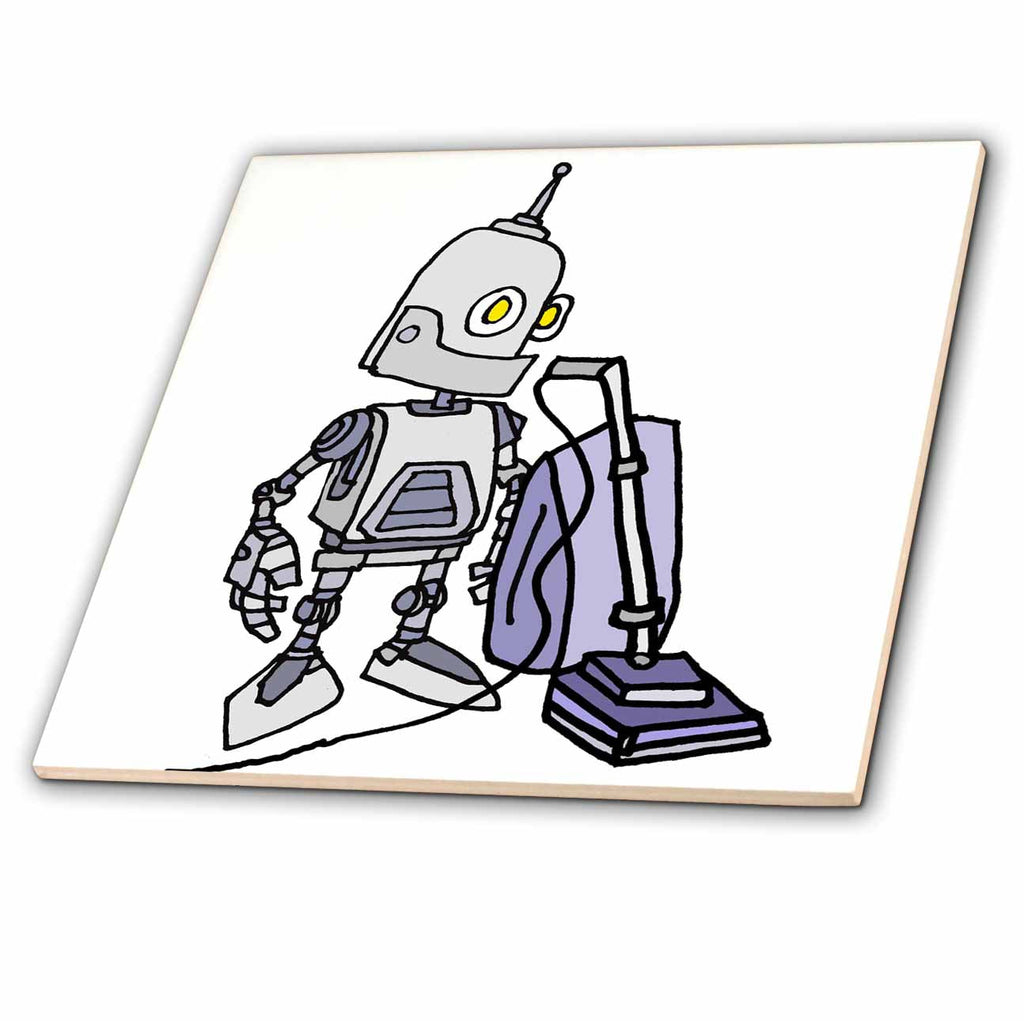 3dRose Cute funny Robot Using Vacuum Cleaner Technology AI Cartoon - Tiles (ct-382630)