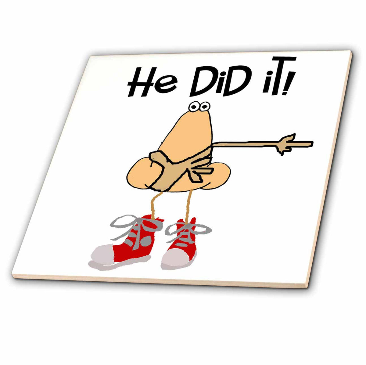 3dRose Funny Cute Nose Character Holding Nose says He did it Pointing - Tiles (ct-382639)