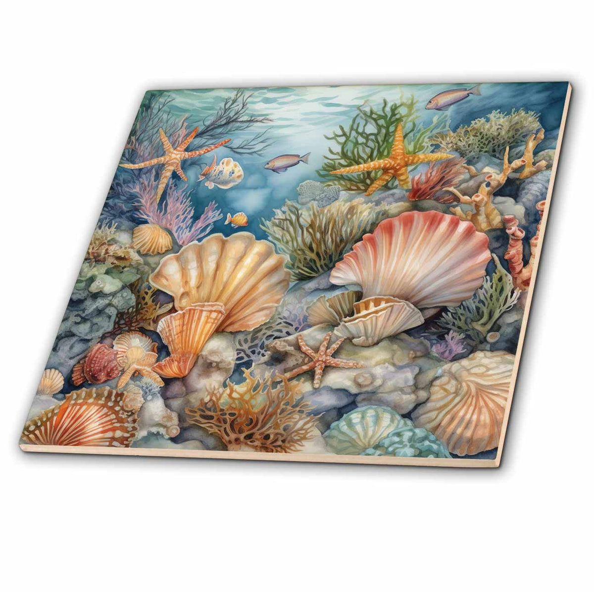 3dRose Under The Sea Sea Shells and Fish Background - Tiles (ct-382761)