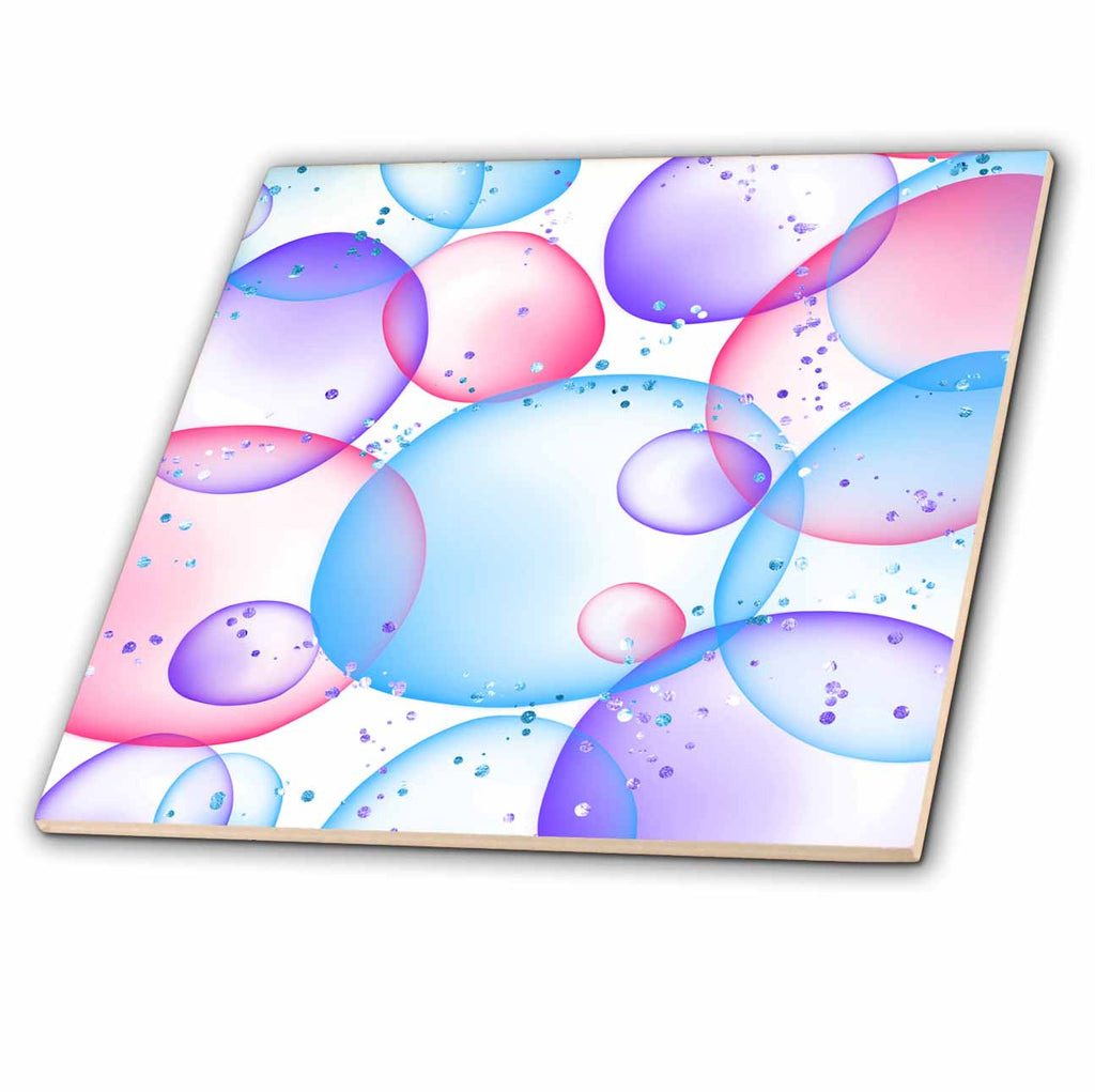 3dRose Transparent Blue, Pink, Purple Bubble Backgroudn - Tiles (ct-382804)