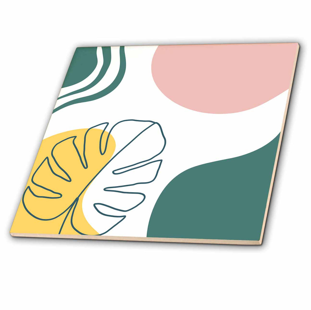 3dRose Modern Tropical Leaf and Shapes Background - Tiles (ct-382831)