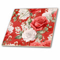 3dRose Pretty Red and White Rose Flower Background - Tiles (ct-382839)