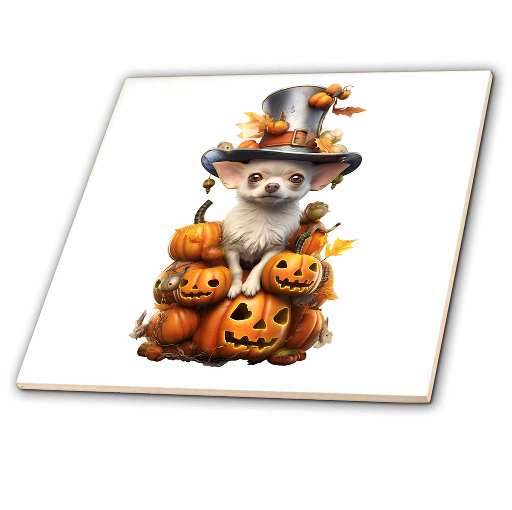3dRose Halloween White Chihuahua Dressed as a Magic Wizard - Tiles (ct-382903)