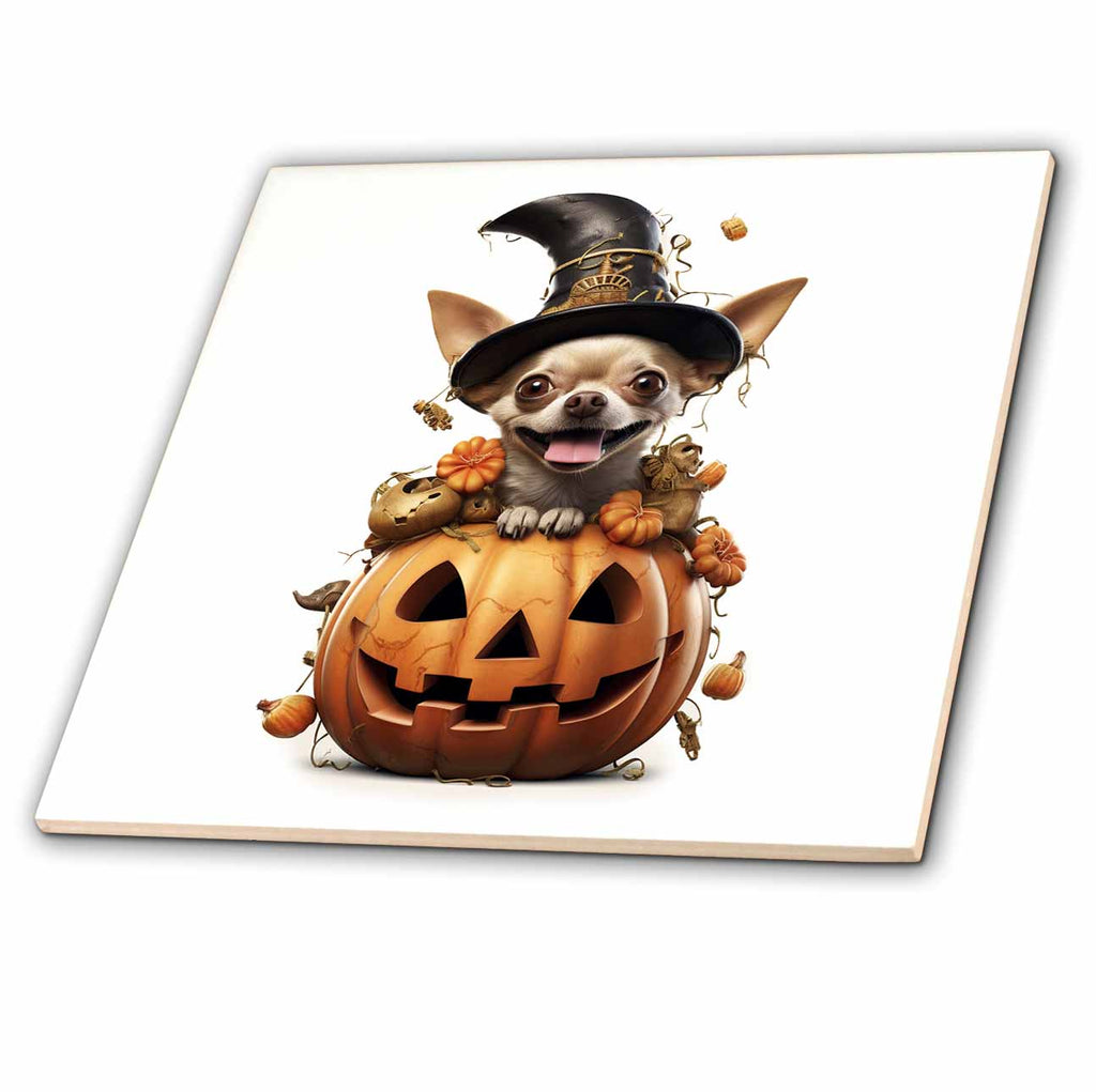 3dRose Halloween Brown Chihuahua Dressed as a Magic Wizard - Tiles (ct-382908)