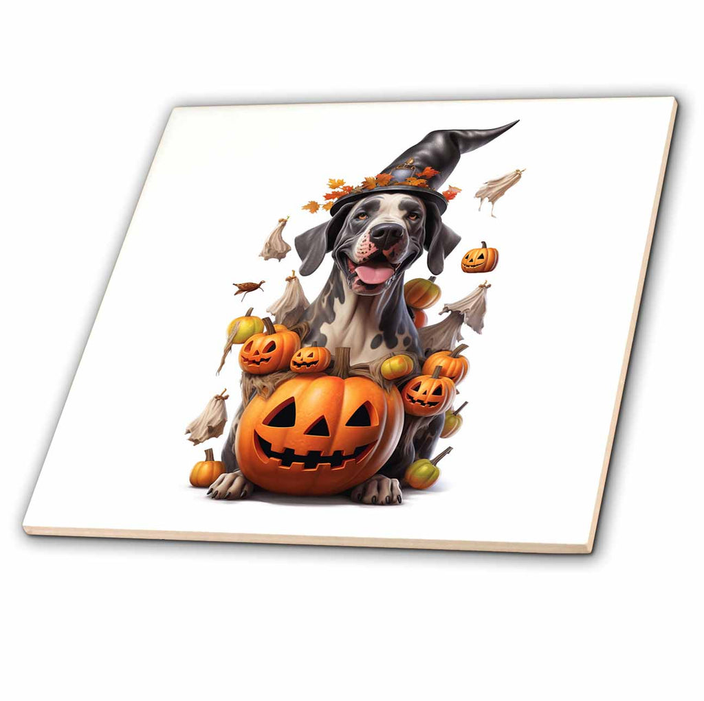 3dRose CR Media - Illustrations - Halloween Great Dane Dressed as a Magic Wizard - Tiles (ct-382924)