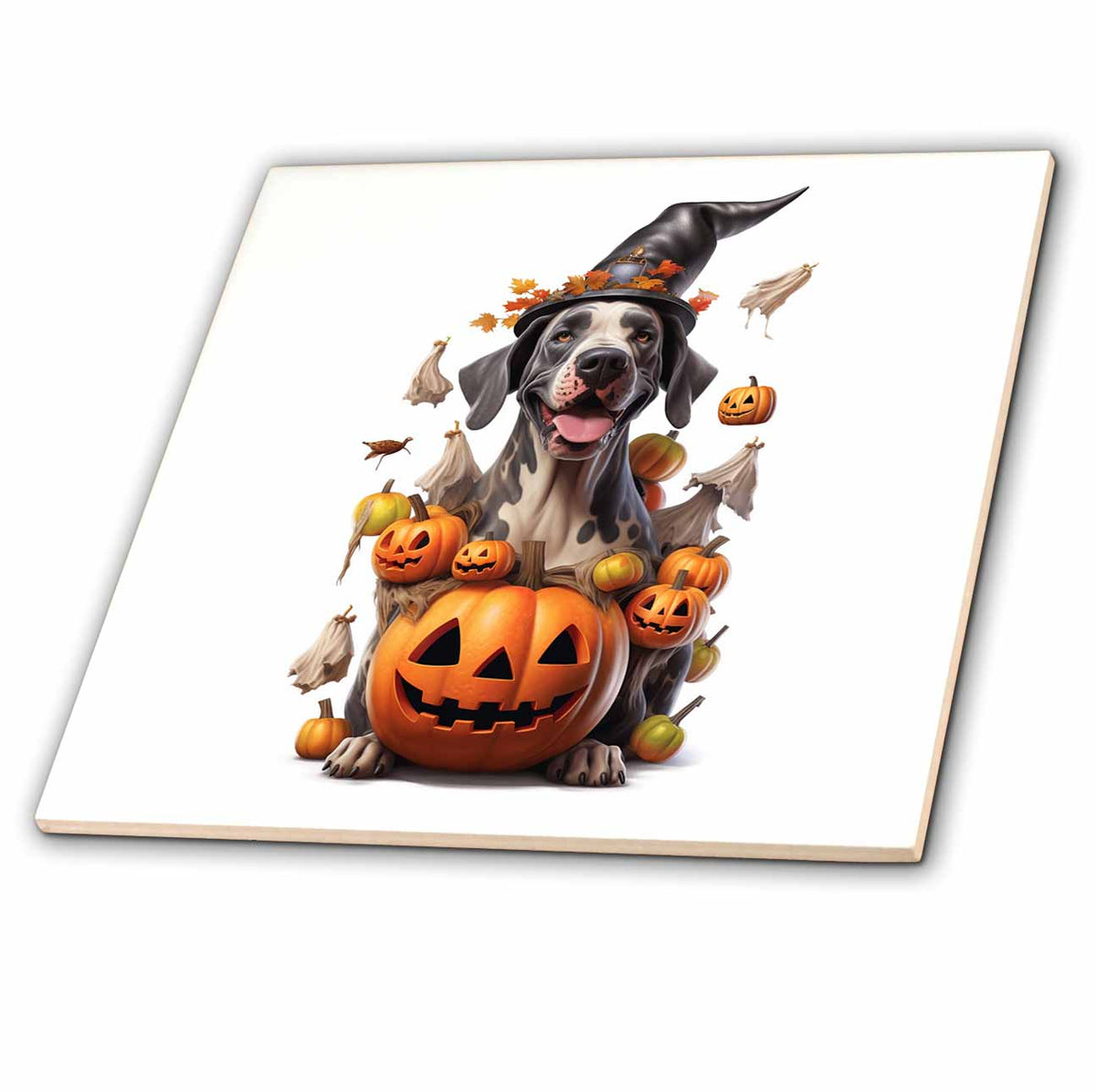 3dRose CR Media - Illustrations - Halloween Great Dane Dressed as a Magic Wizard - Tiles (ct-382924)