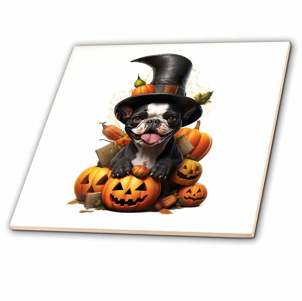 3dRose Halloween Boston Terrier Dressed as a Magic Wizard - Tiles (ct-382925)