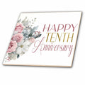 3dRose Blush Pink Roses Happy Tenth Anniversary - Tiles (ct-382969)