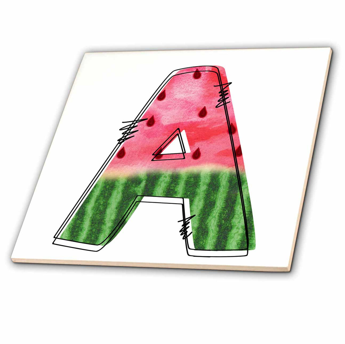 3dRose Anne Marie Baugh - Monograms - Cute Watermelon Monogram A - Tiles (ct-383087)