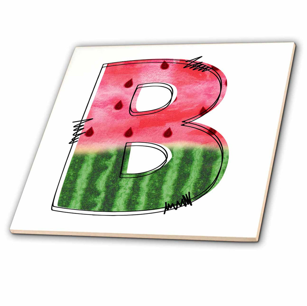 3dRose Anne Marie Baugh - Monograms - Cute Watermelon Monogram B - Tiles (ct-383088)