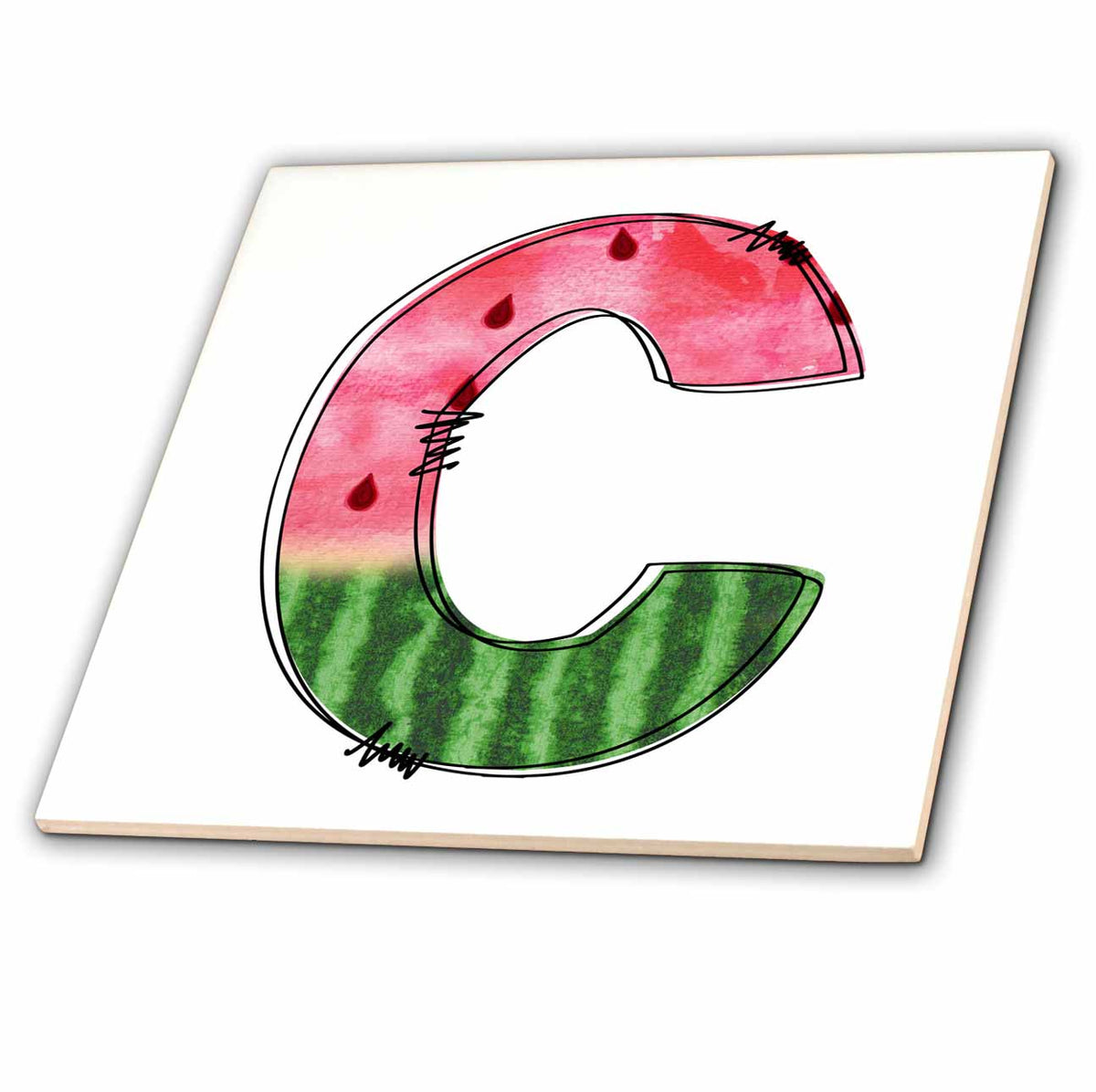 3dRose Anne Marie Baugh - Monograms - Cute Watermelon Monogram C - Tiles (ct-383089)
