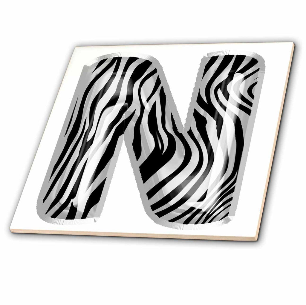 3dRose Zebra Patterned Image of Balloon Monogram N - Tiles (ct-383118)