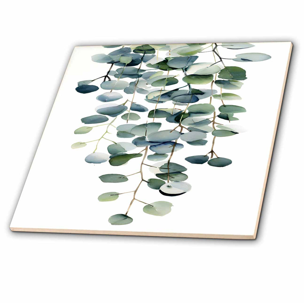 3dRose Elegant Dangling Eucalyptus Leaves Illustration - Tiles (ct-383283)