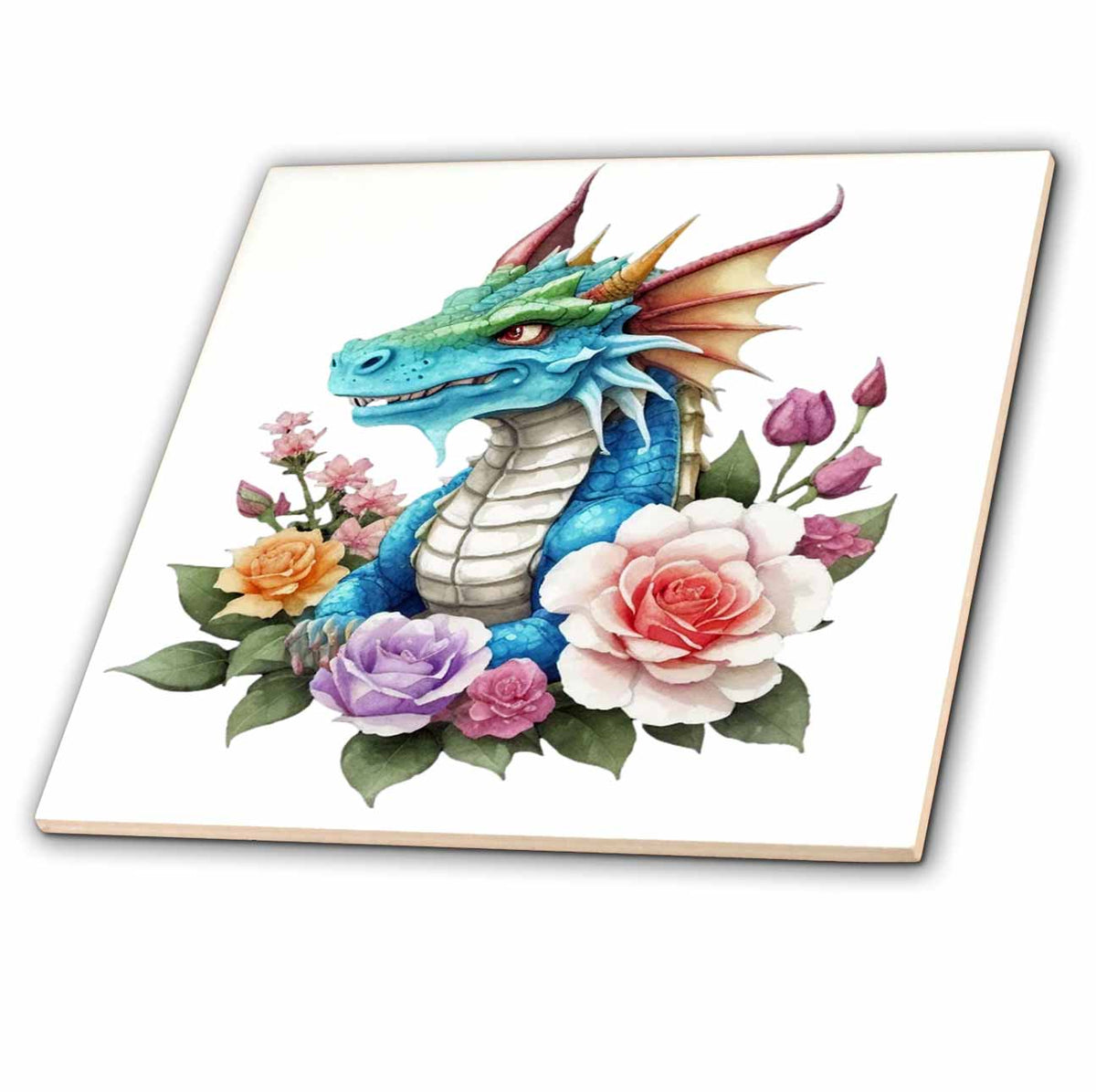 3dRose Anne Marie Baugh - Illustrations - Floral Dragon Illustration - Tiles (ct-383294)