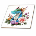 3dRose Anne Marie Baugh - Illustrations - Floral Dragon Illustration - Tiles (ct-383294)