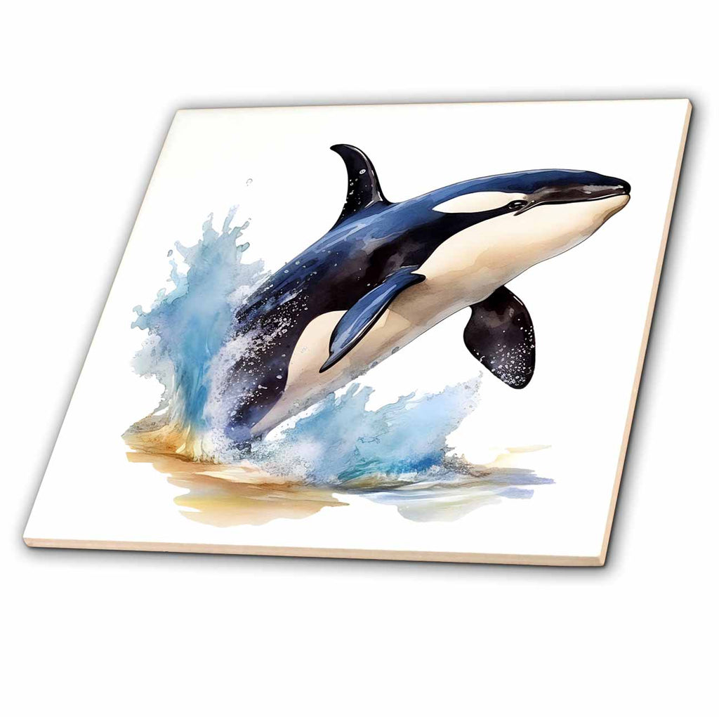 3dRose A Killer Whale Breeching The Water Illustration - Tiles (ct-383326)