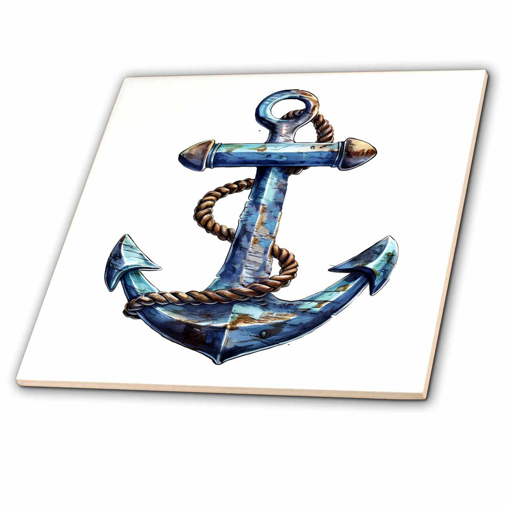 3dRose A Blue Nautical Sailing Anchor Illustration - Tiles (ct-383334)