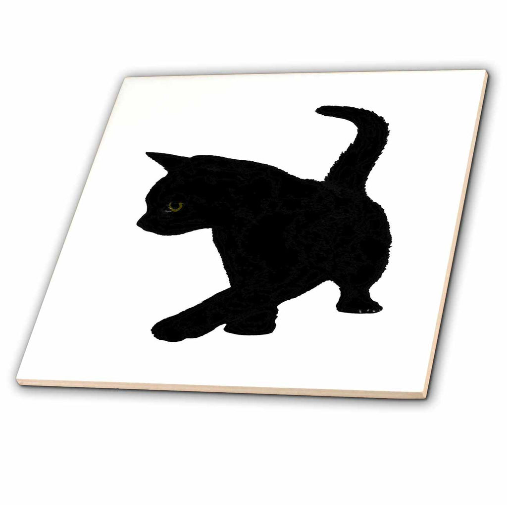 3dRose Cute Baby Black Cat Silhouette Tail Held High Vector Cut Out - Tiles (ct-383413)