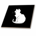 3dRose Minimalistic White Cat Silhouette Vector Art - Tiles (ct-383421)