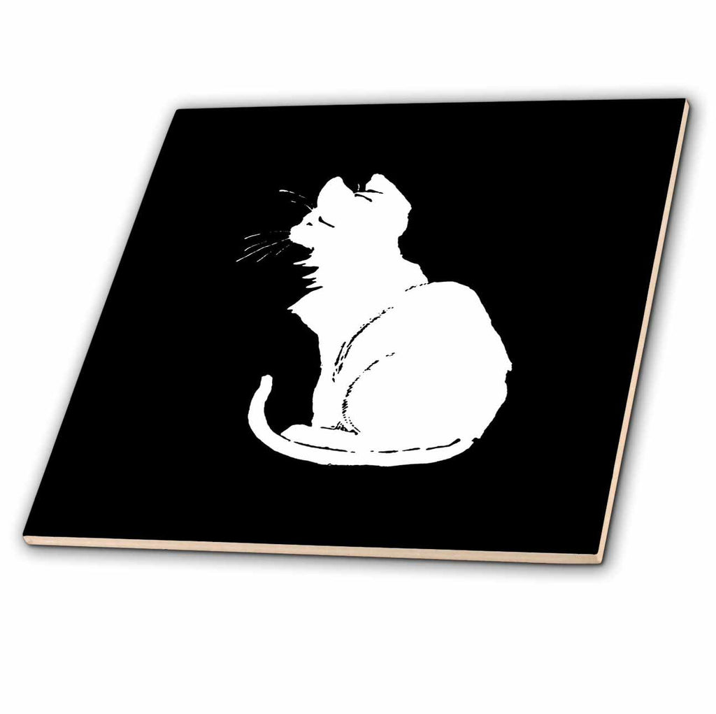 3dRose Minimalistic White Cat Silhouette Vector Art - Tiles (ct-383421)