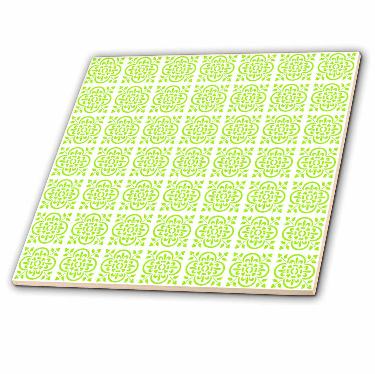 3dRose Art Deco Style Repeat Pattern Chartreuse Pale Green - Tiles (ct-383494)