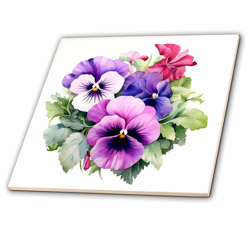 3dRose Anne Marie Baugh - Illustrations - Pretty Pansy Flower Illustration - Tiles (ct-383619)