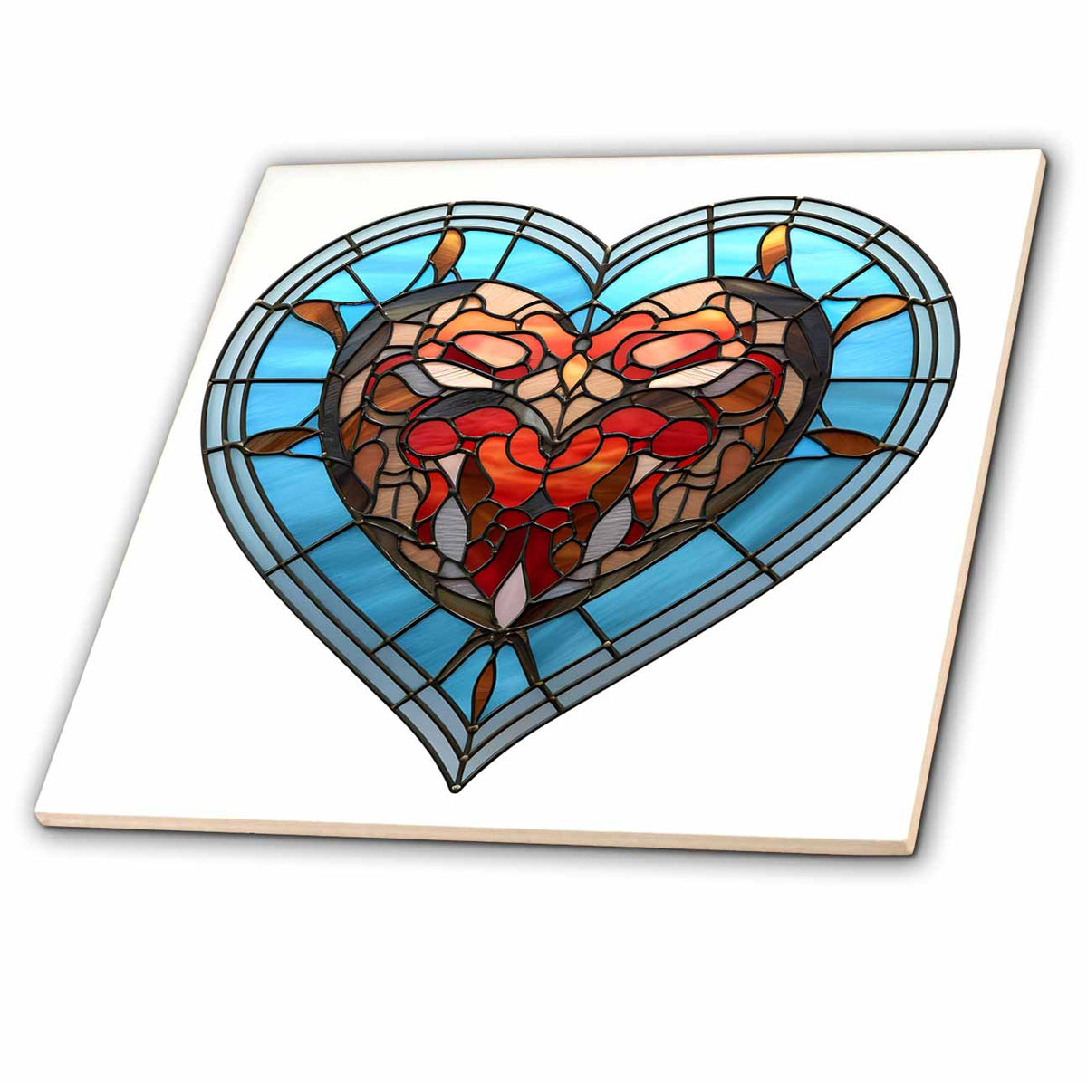3dRose Pretty Image Of Stained Glass Heart Illustration - Tiles (ct-383624)