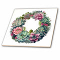 3dRose Pretty Cactus Succulent Wreath Illustration - Tiles (ct-383644)