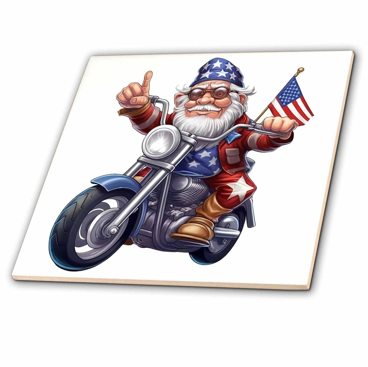 3dRose Cute Old Man On A Motorcycle Illustration - Tiles (ct-383682)