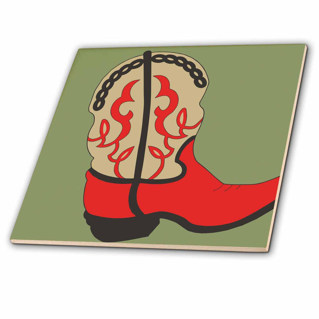 3dRose TNMGraphics Old West - Red Cowboy Boot - Tiles (ct_38369)