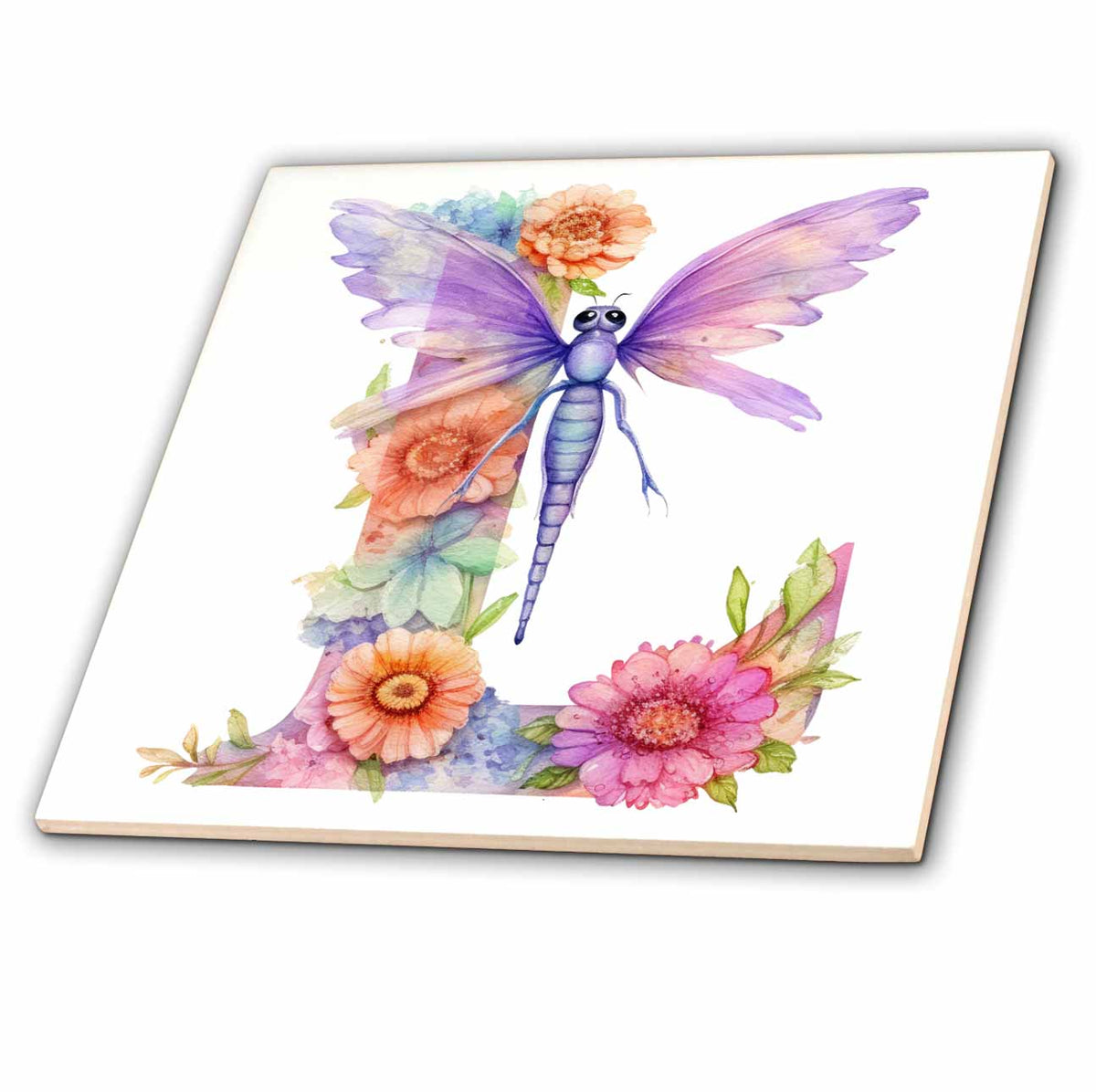 3dRose Pretty Pastel Floral Insect Monogram Initial L - Tiles (ct-383758)