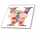 3dRose Pretty Pastel Floral Insect Monogram Initial W - Tiles (ct-383766)