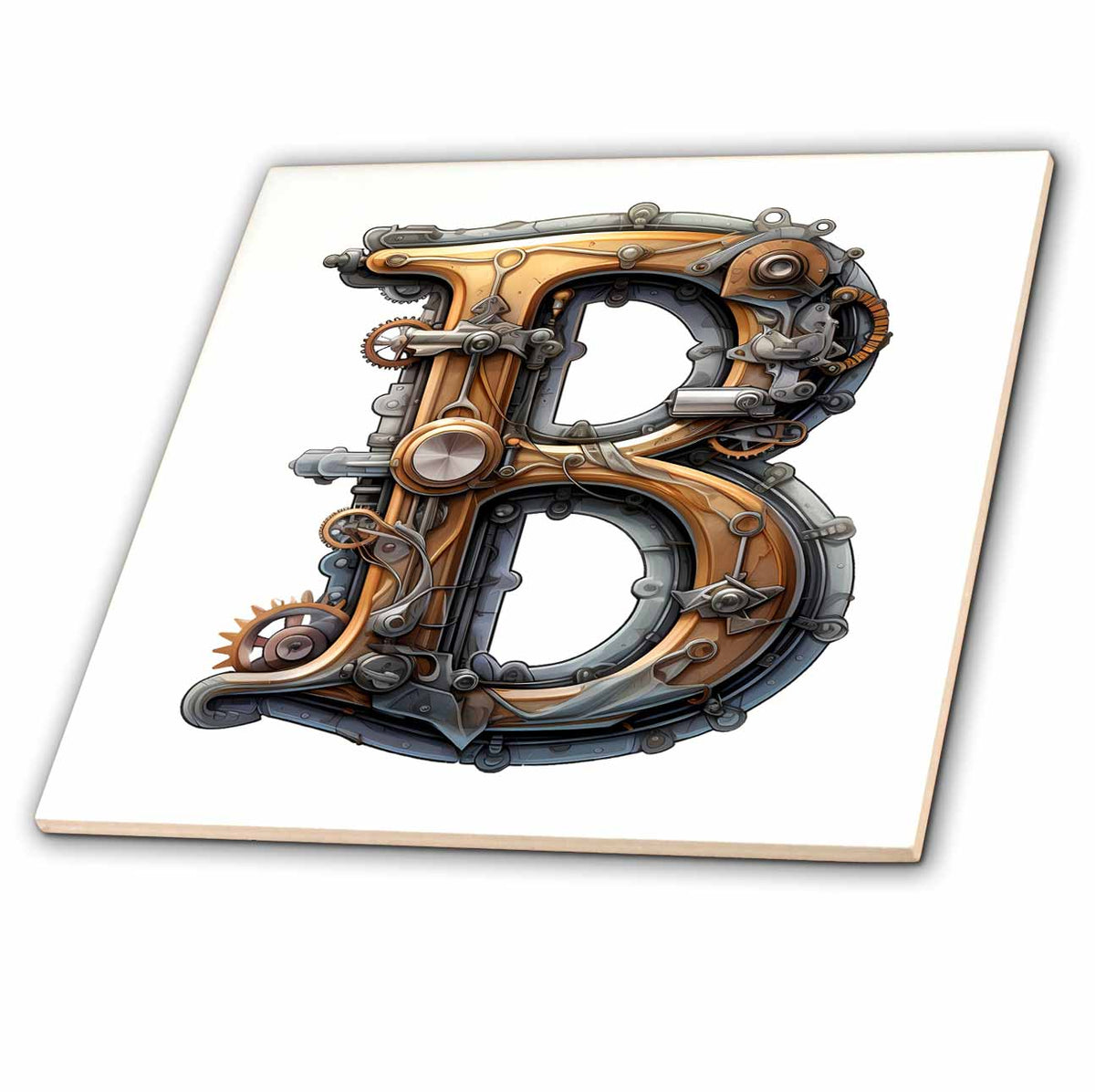3dRose Steampunk Image of Metal Monogram Initial B - Tiles (ct-383790)