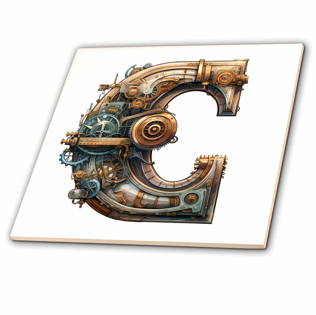 3dRose Steampunk Image of Metal Monogram Initial C - Tiles (ct-383791)