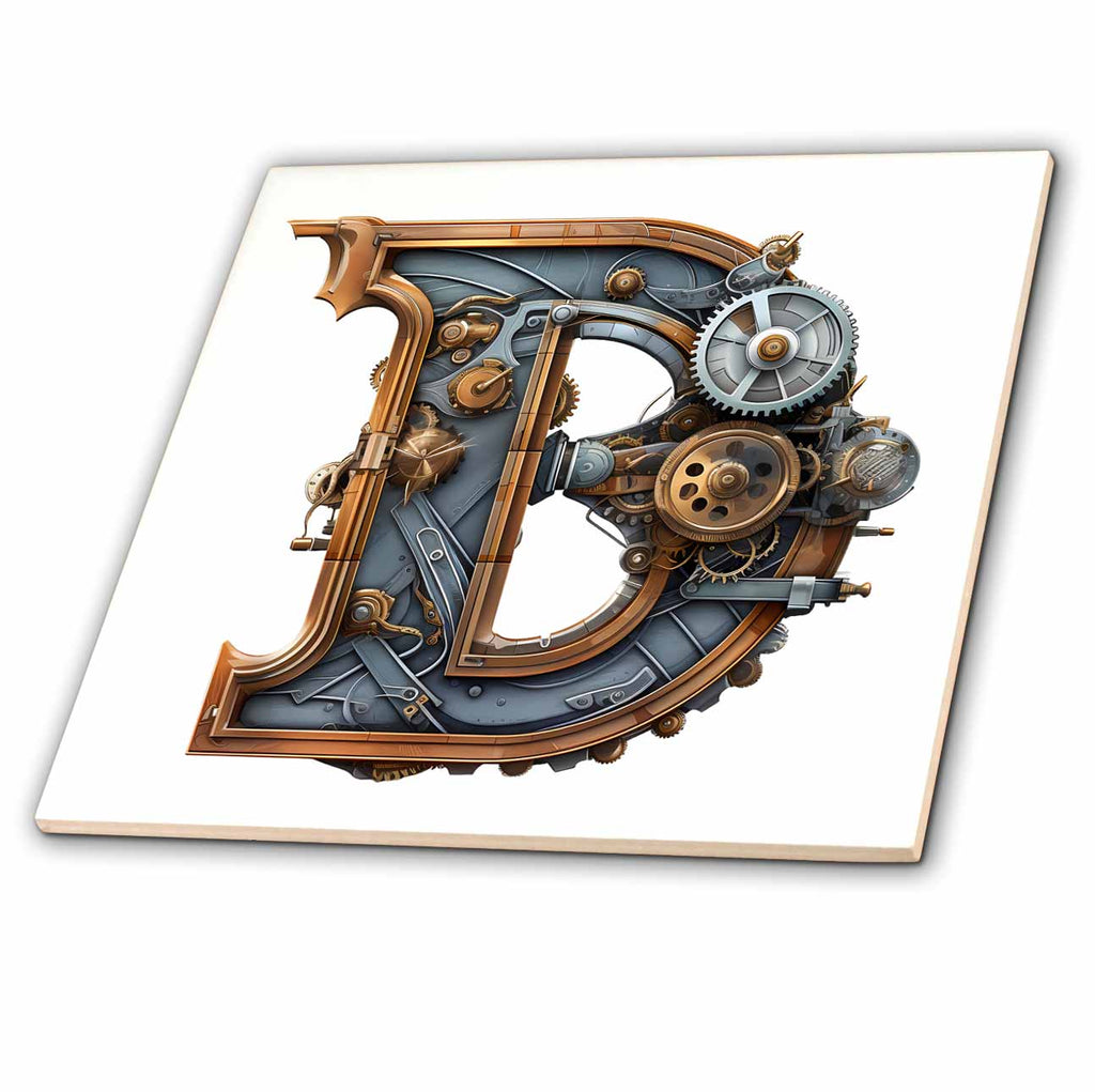 3dRose Steampunk Image of Metal Monogram Initial D - Tiles (ct-383792)