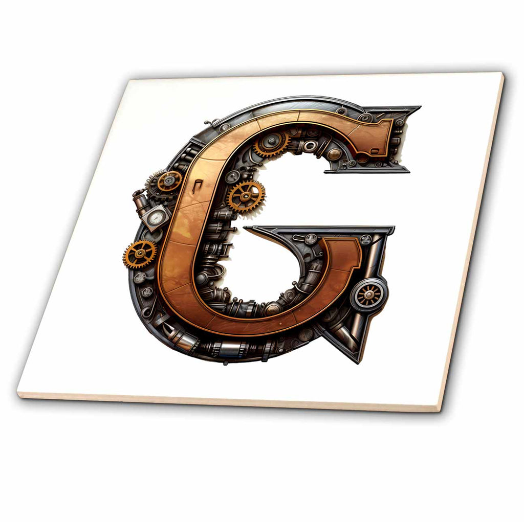3dRose Steampunk Image of Metal Monogram Initial G - Tiles (ct-383794)