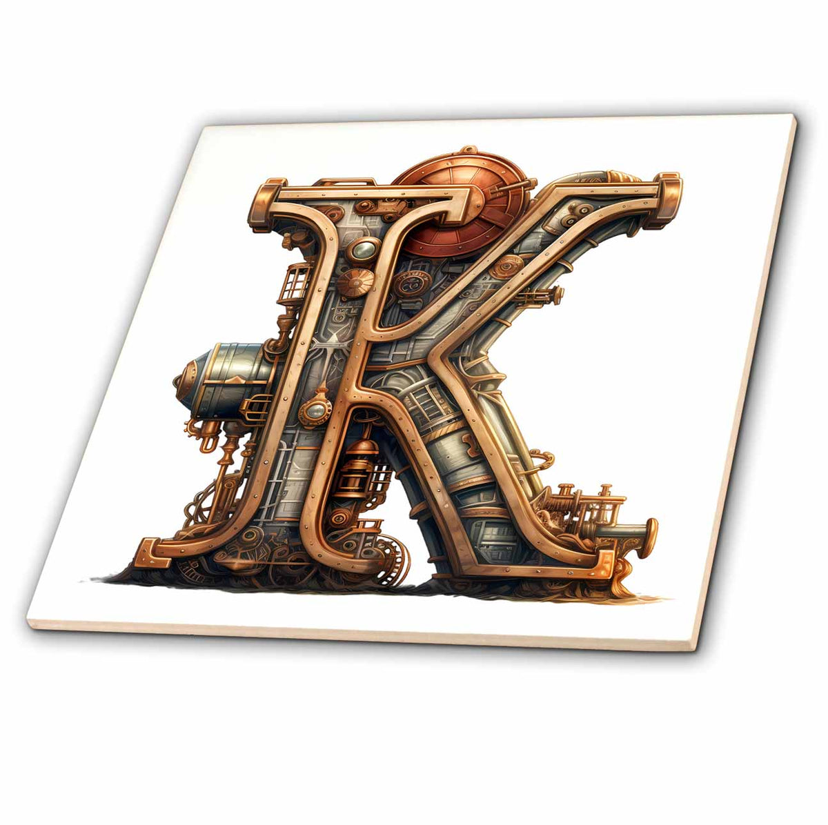 3dRose Steampunk Image of Metal Monogram Initial K - Tiles (ct-383797)