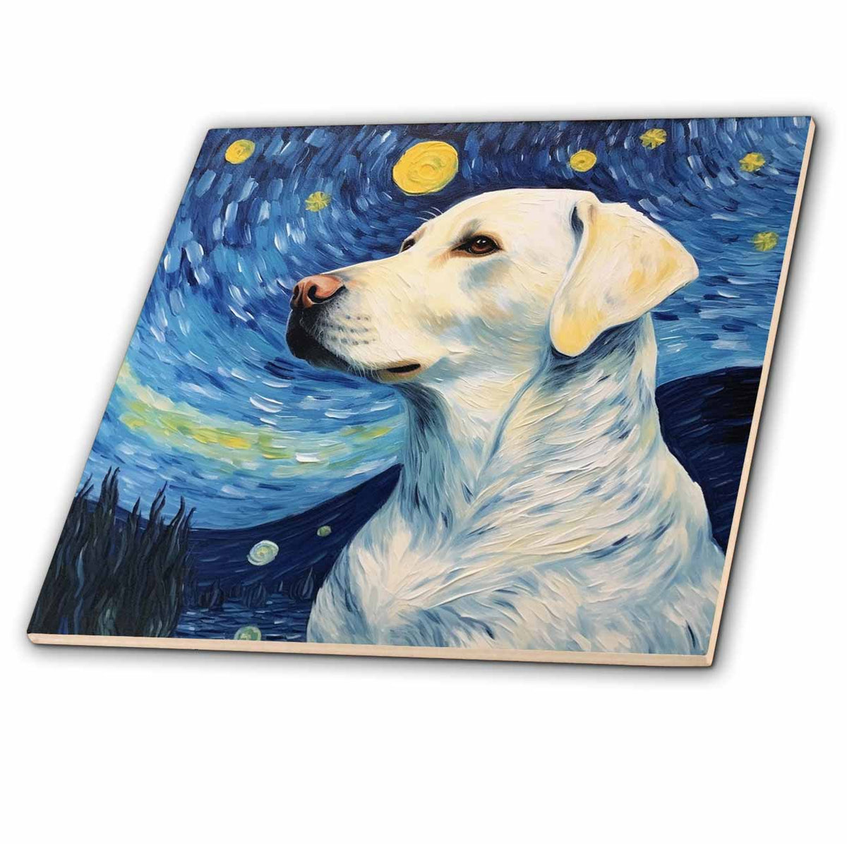 3dRose White Labrador Portrait in Post-Impressionism Style - Tiles (ct-383831)
