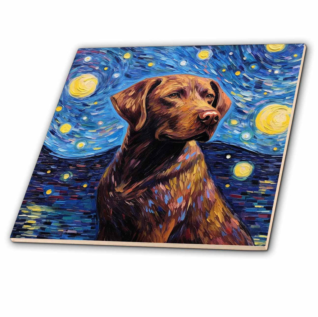 3dRose Chocolate Labrador Portrait in Post-Impressionism Style - Tiles (ct-383832)
