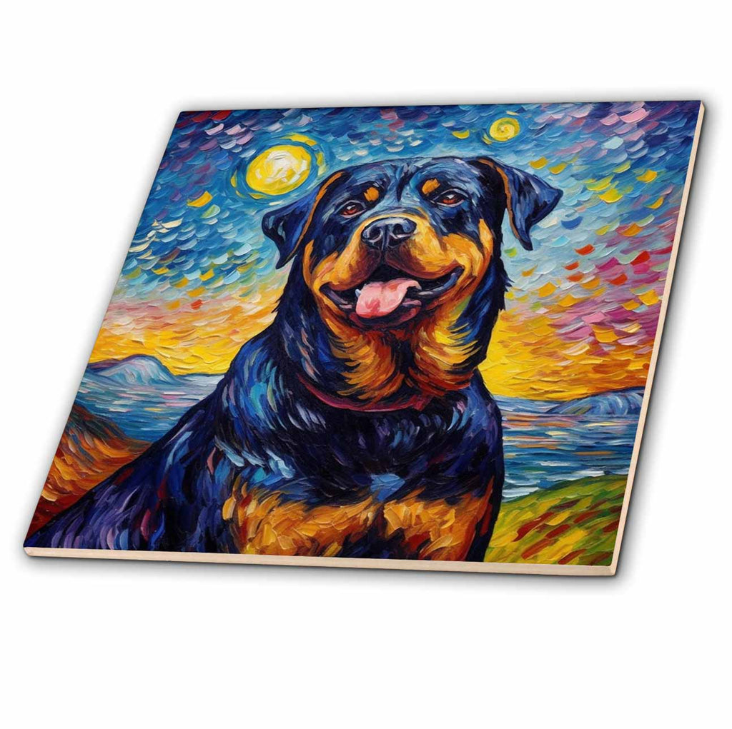 3dRose Rottweiler Portrait in Post-Impressionism Style - Tiles (ct-383833)