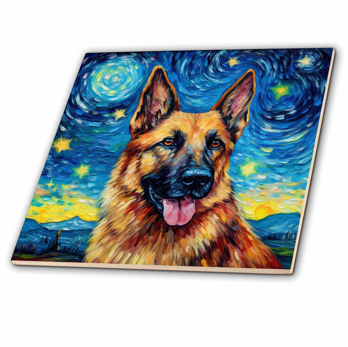 3dRose German Shepherd Portrait in Post-Impressionism Style - Tiles (ct-383834)