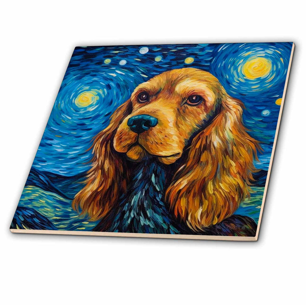 3dRose English Cocker Spaniel Portrait in Post-Impressionism Style - Tiles (ct-383843)