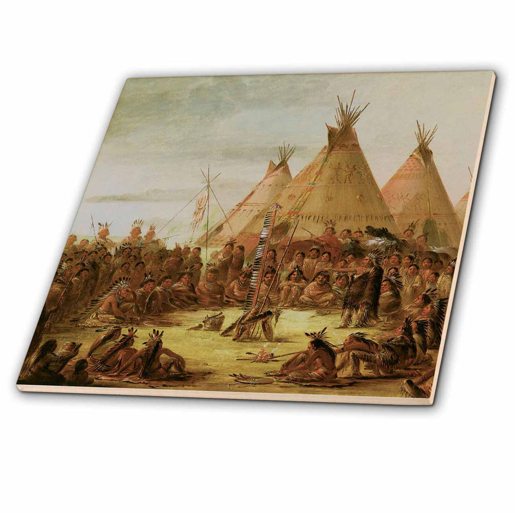 3dRose TNMGraphics Old West - Indians and Teepees - Tiles (ct_38386)