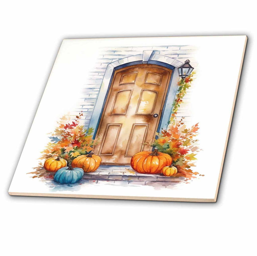 3dRose Anne Marie Baugh - Illustrations - Fall Front Door Illustration - Tiles (ct-384093)