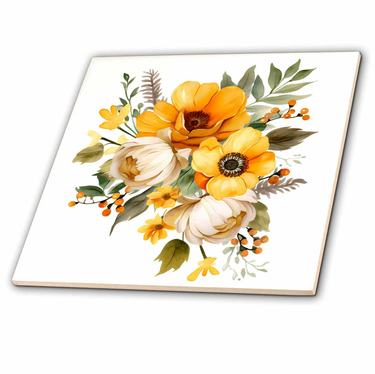 3dRose Pretty Fall Anemone Flower Bouquet Illustration - Tiles (ct-384099)